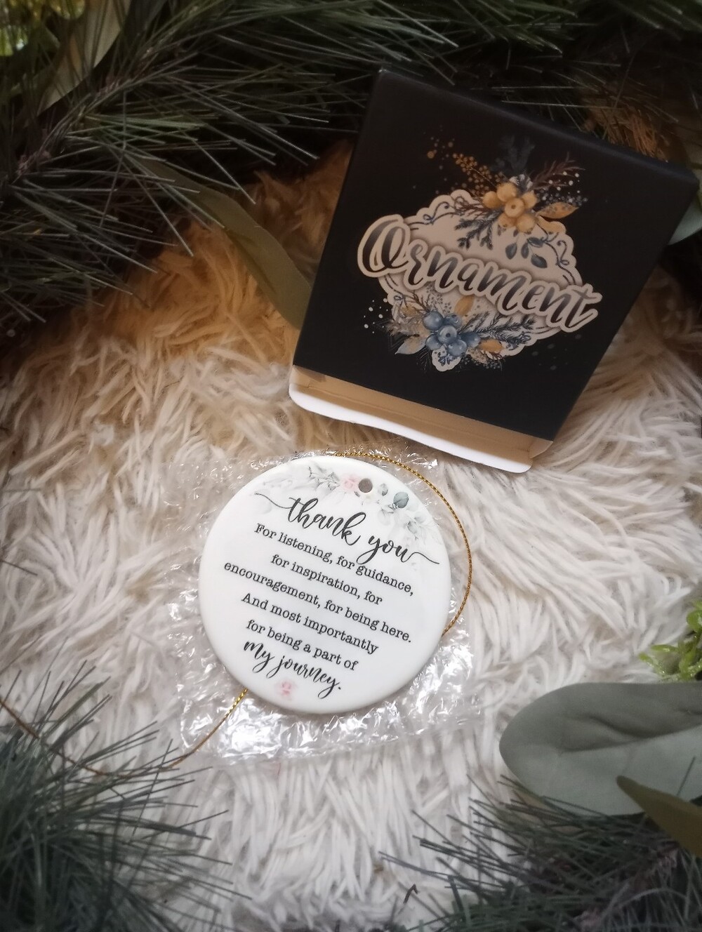 Thank You Decorative Ornament - Floral Script